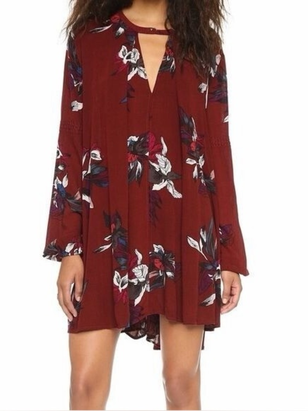 Free People Women's Electric Orchid tree Print Swing Tunic Mini Dress Red Medium